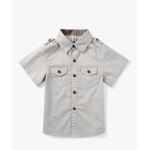 BUFOSA Boys Short Sleeve‎ Button Down Shirt Boy Light Gray Safari  2T